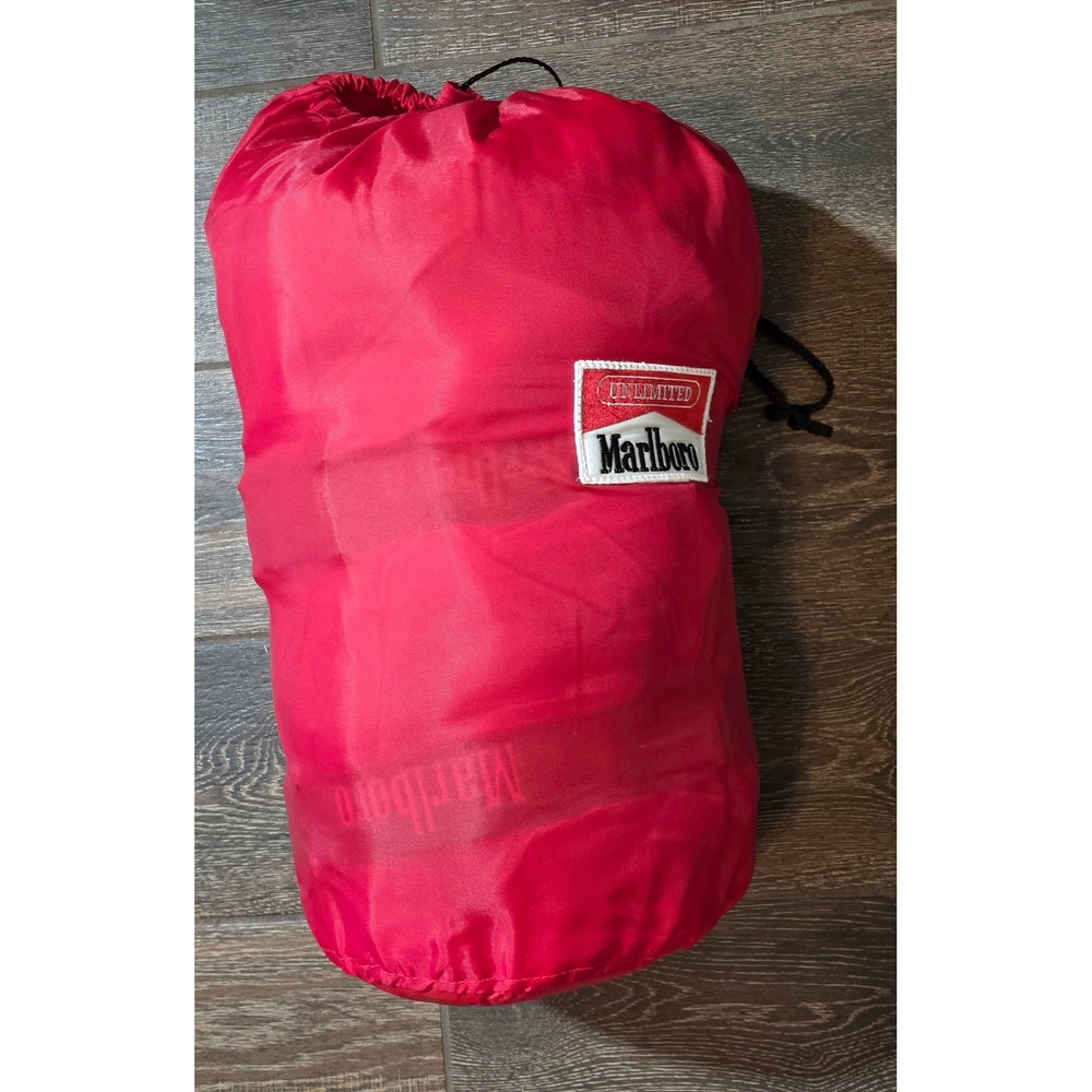 Vintage Marlboro Unlimited Sleeping Bag Red Buffalo Plaid Fleece Lining 90s